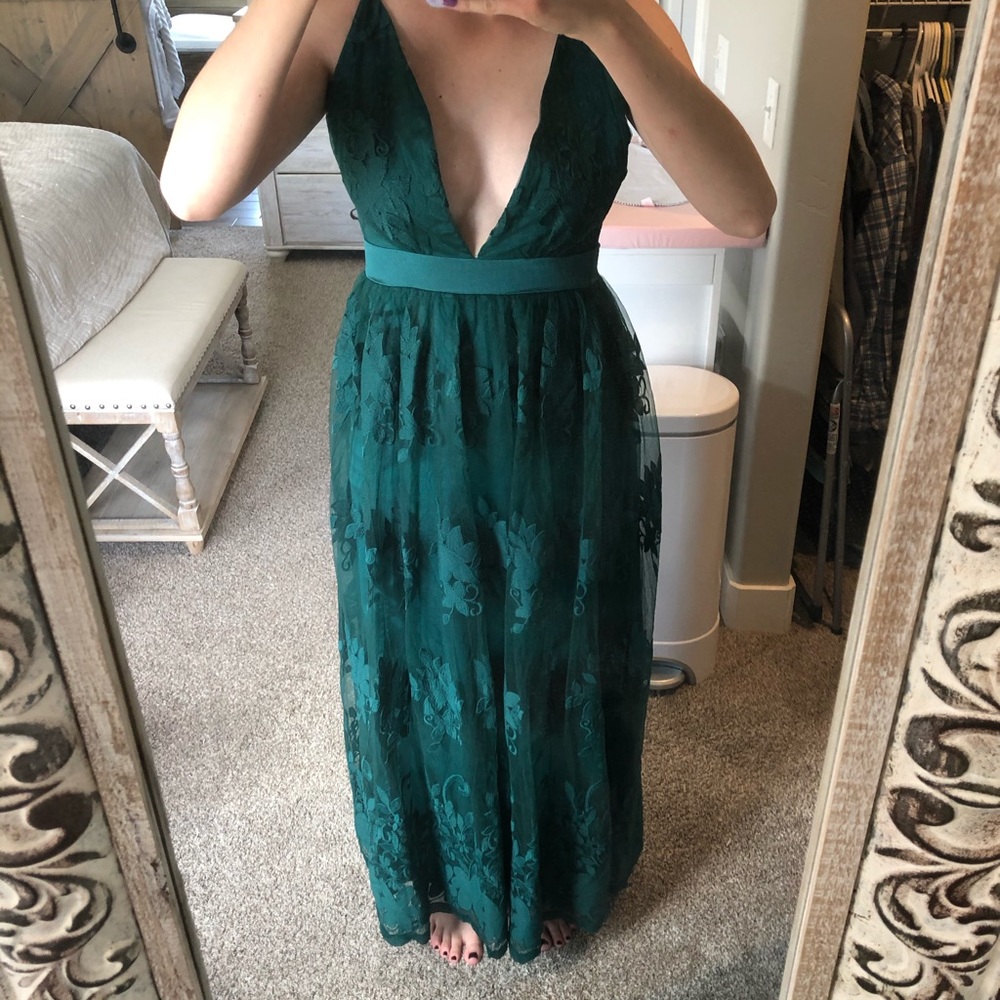 Long Forest Green Lace Dress